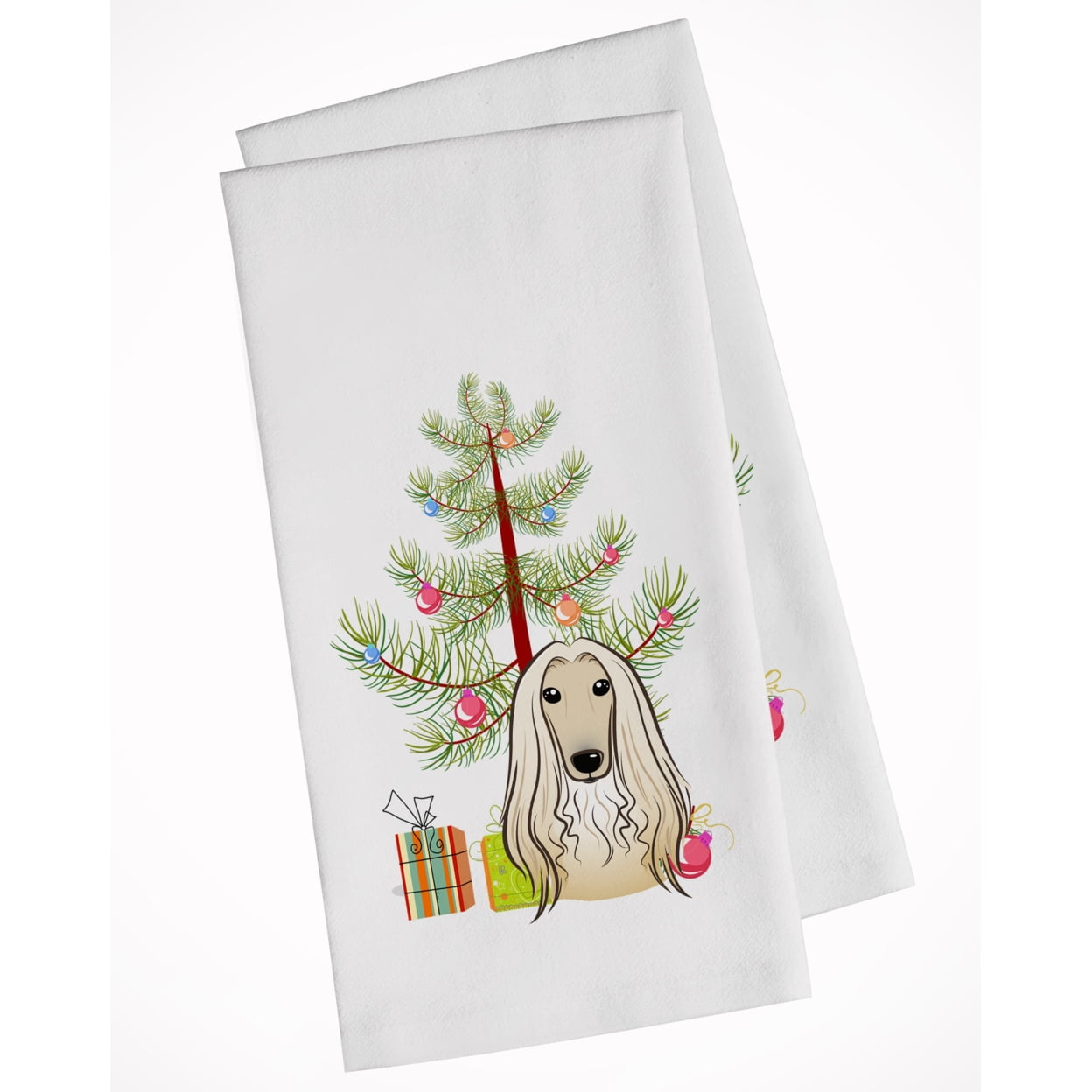 Carolines Treasures BB1616WTKT Christmas Tree and Afghan Hound White Kitchen Towel Set of 2 Dish Towels 19 X 25"