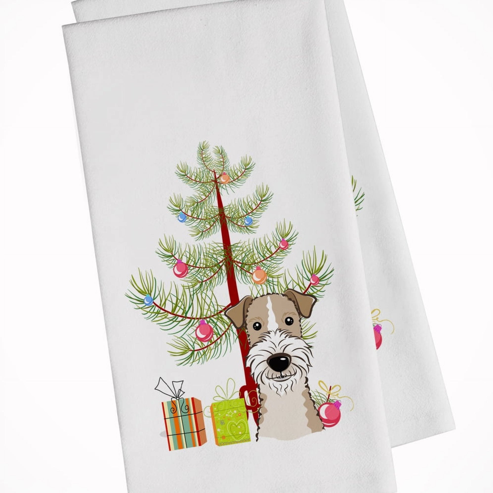 Carolines Treasures BB1619WTKT Christmas Tree and Wire Haired Fox Terrier White Kitchen Towel Set of 2 Dish Towels 19 X