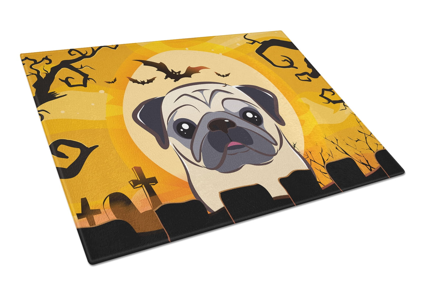 Carolines Treasures BB1820LCB Halloween Fawn Pug Glass Cutting Board Large, 12H x 16W, multicolor