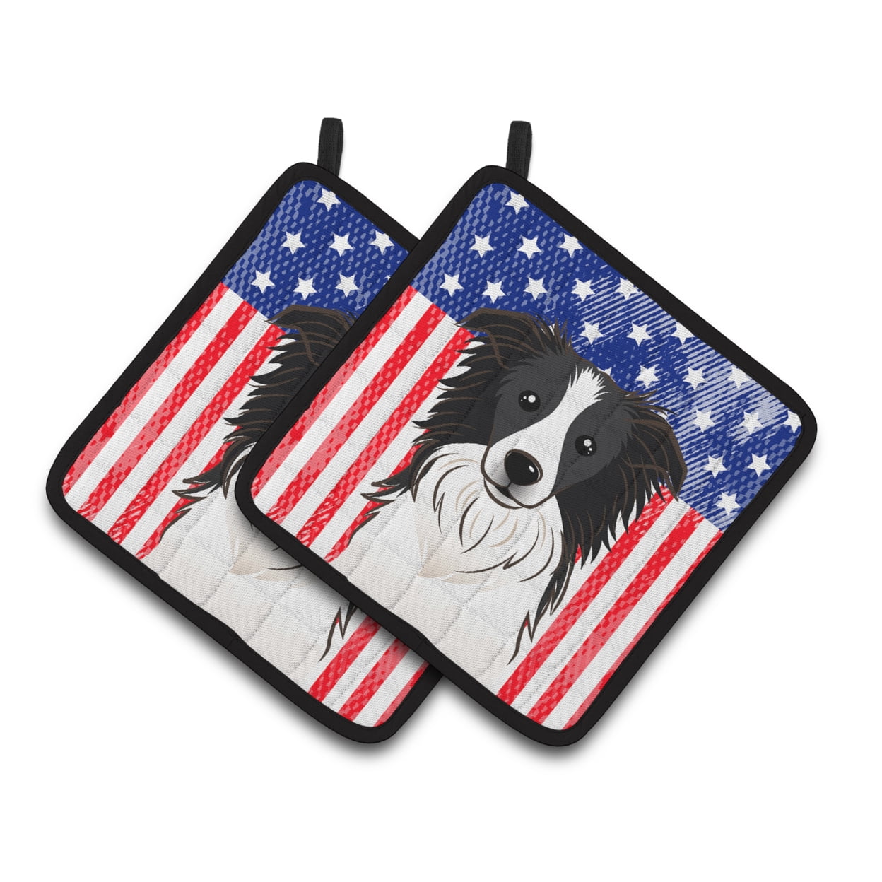 Carolines Treasures BB2171PTHD Flag and Border Collie Pair of Pot Holders , 7.5HX7.5W, multicolor