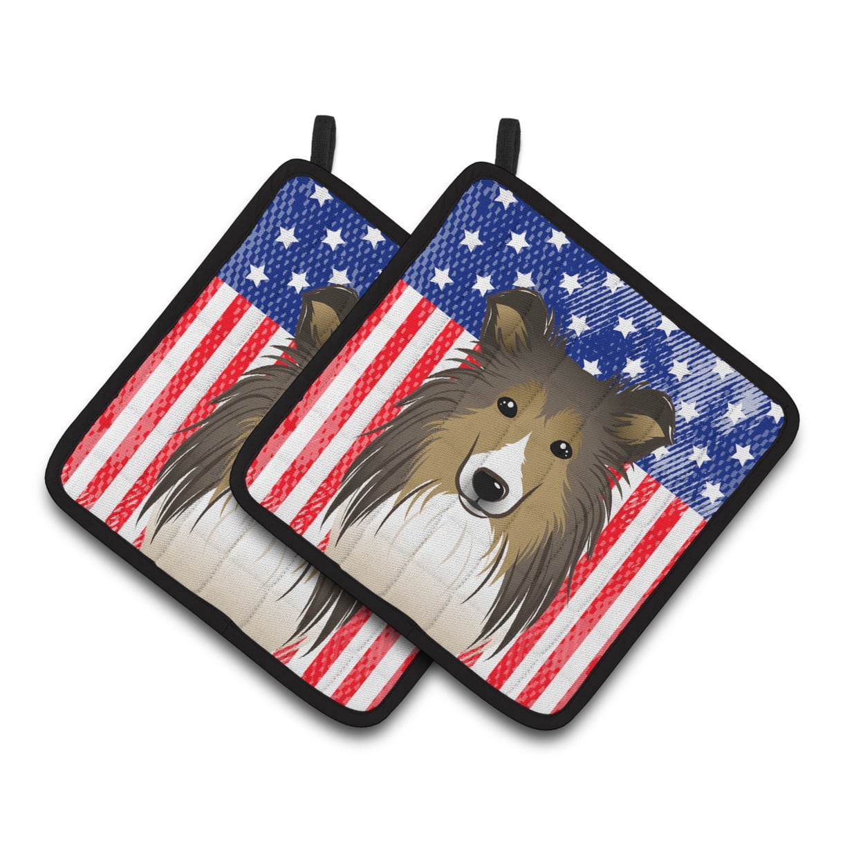 Carolines Treasures BB2172PTHD Flag and Sheltie Pair of Pot Holders , 7.5HX7.5W, multicolor