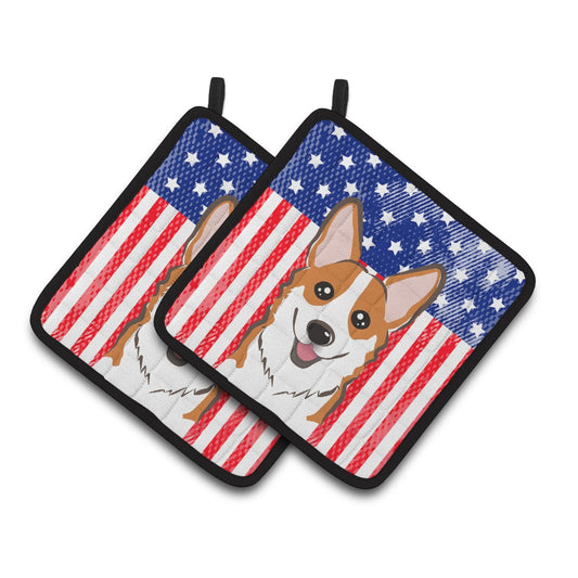 Carolines Treasures BB2184PTHD Flag and Red Corgi Pair of Pot Holders , 7.5HX7.5W, multicolor