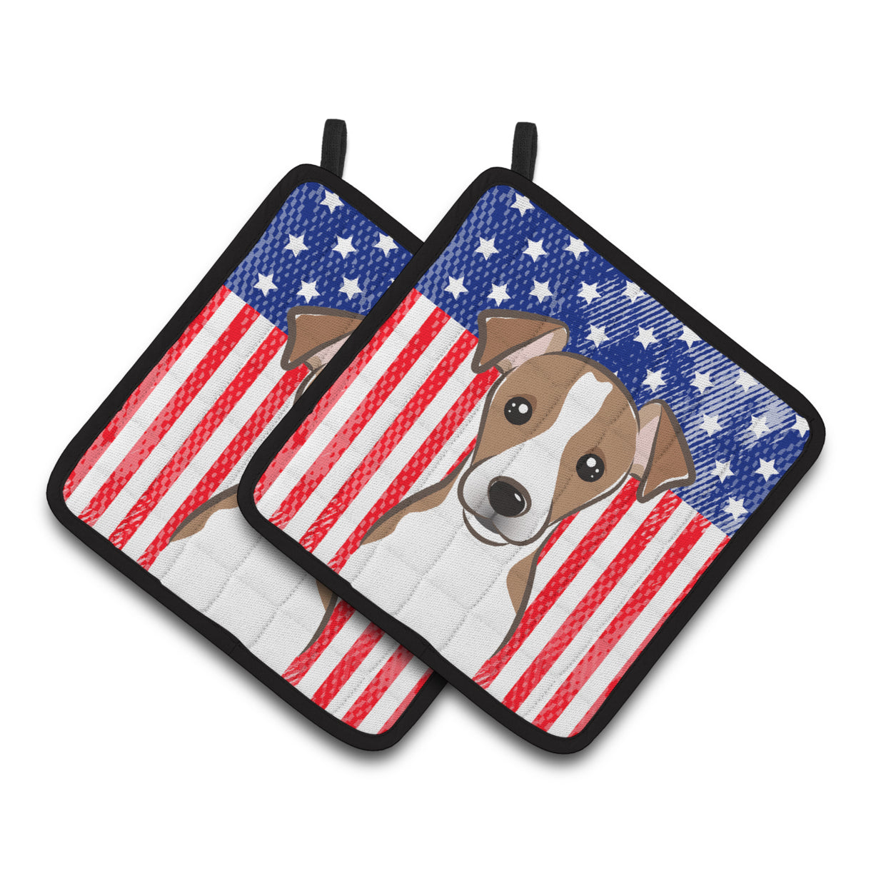 Carolines Treasures BB2190PTHD Flag and Jack Russell Terrier Pair of Pot Holders , 7.5HX7.5W, multicolor