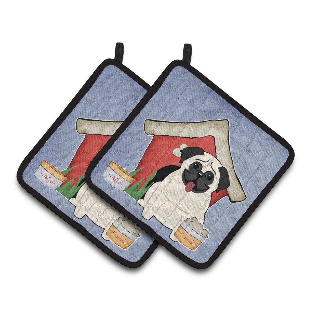 Carolines Treasures BB2758PTHD Dog House Collection Pug Cream Pair of Pot Holders , 7.5HX7.5W, multicolor