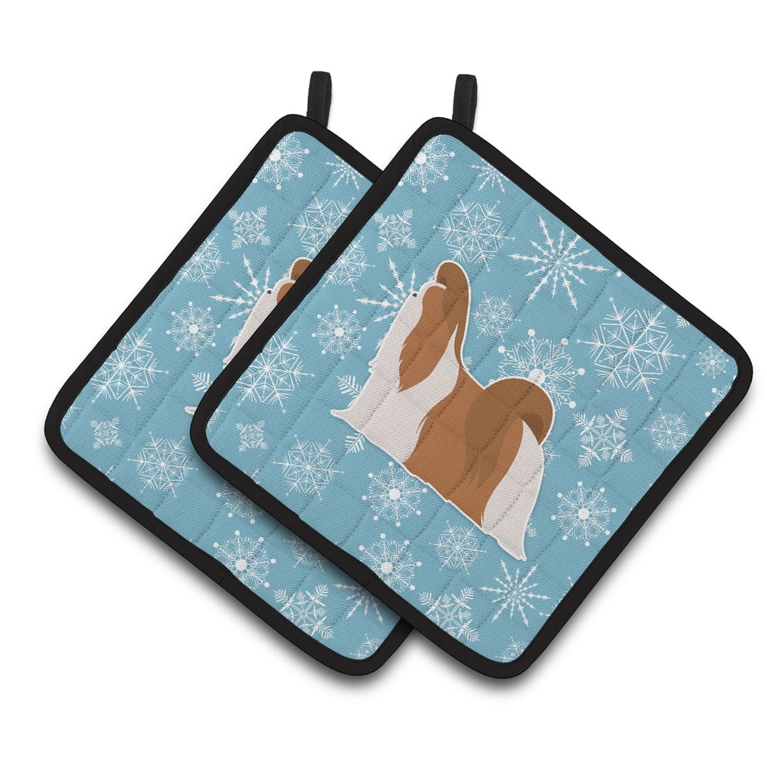 Winter Snowflake Shih Tzu Pair of Pot Holders