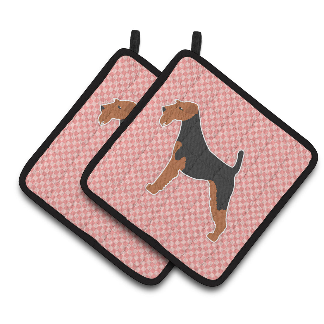 Carolines Treasures BB3585PTHD Welsh Terrier Checkerboard Pink Pair of Pot Holders , 7.5HX7.5W, multicolor