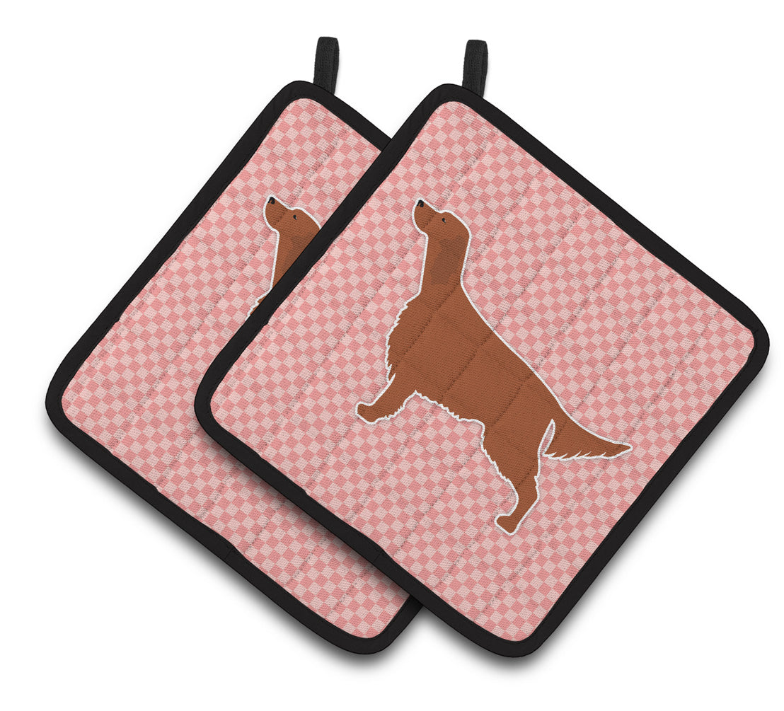 Carolines Treasures BB3593PTHD Irish Setter Checkerboard Pink Pair of Pot Holders , 7.5HX7.5W, multicolor