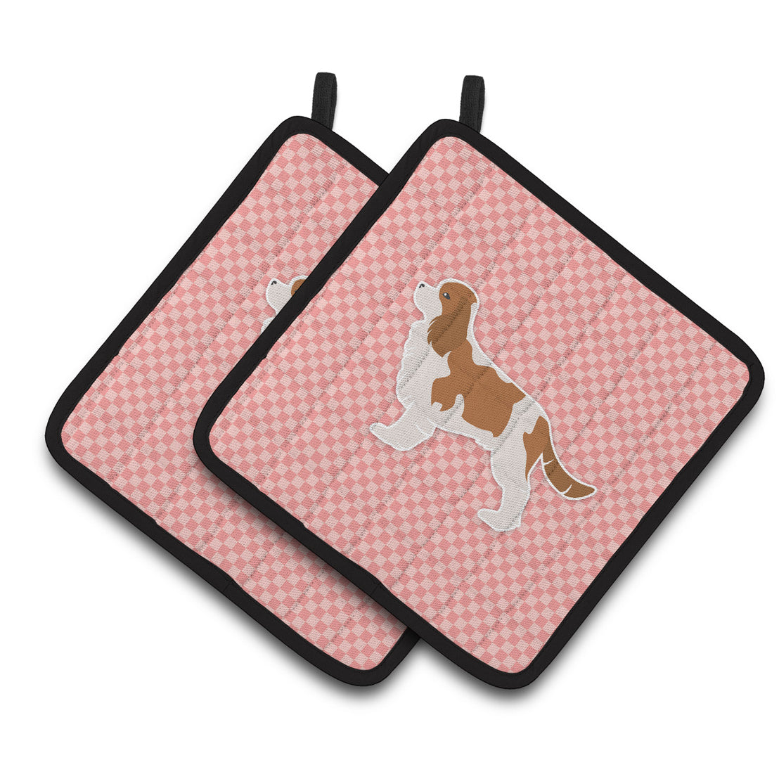 Carolines Treasures BB3649PTHD Cavalier King Charles Spaniel Checkerboard Pink Pair of Pot Holders , 7.5HX7.5W,
