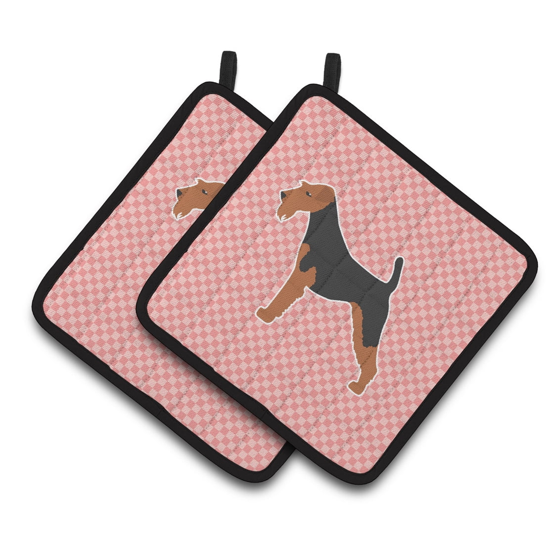 Carolines Treasures BB3657PTHD Airedale Terrier Checkerboard Pink Pair of Pot Holders , 7.5HX7.5W, multicolor