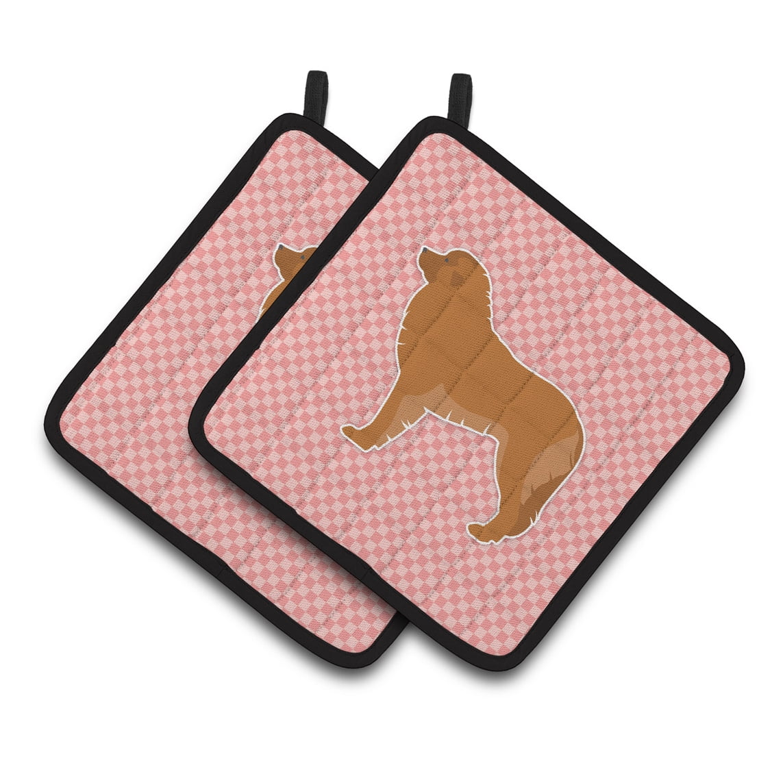 Carolines Treasures BB3658PTHD Leonberger Checkerboard Pink Pair of Pot Holders , 7.5HX7.5W, multicolor