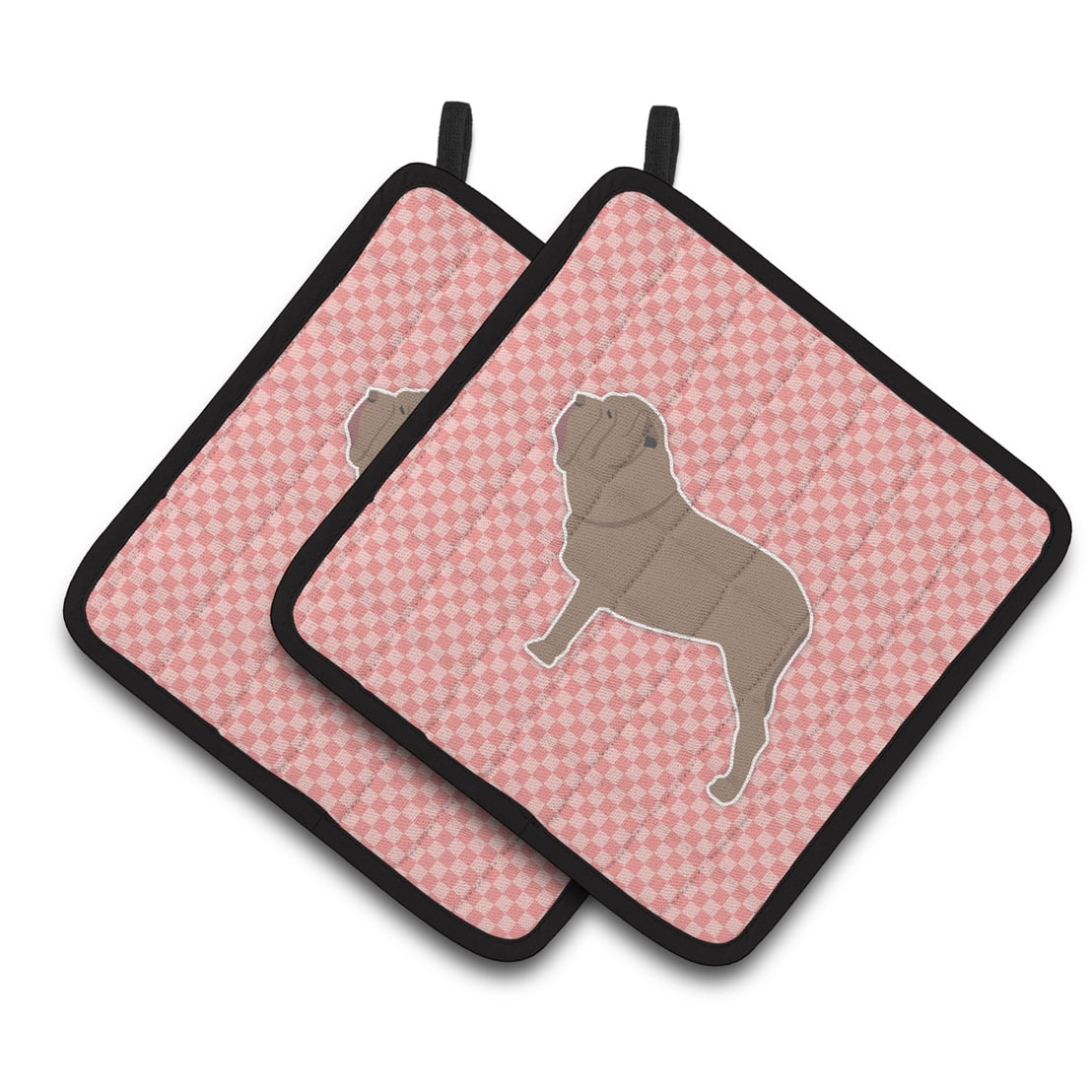 Carolines Treasures BB3665PTHD Neapolitan Mastiff Checkerboard Pink Pair of Pot Holders , 7.5HX7.5W, multicolor