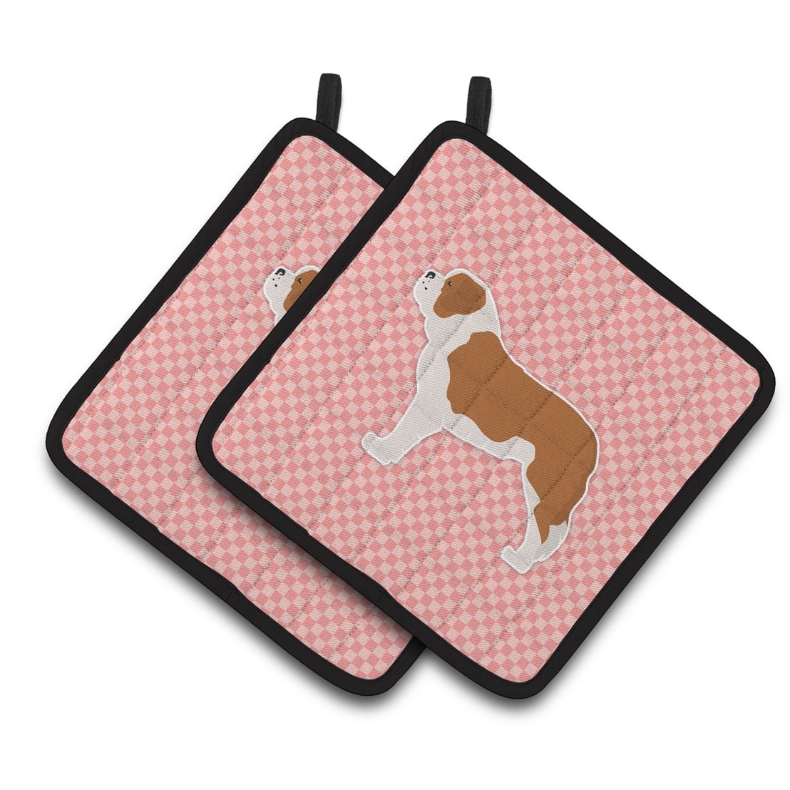 Carolines Treasures BB3676PTHD Saint Bernard Checkerboard Pink Pair of Pot Holders , 7.5HX7.5W, multicolor