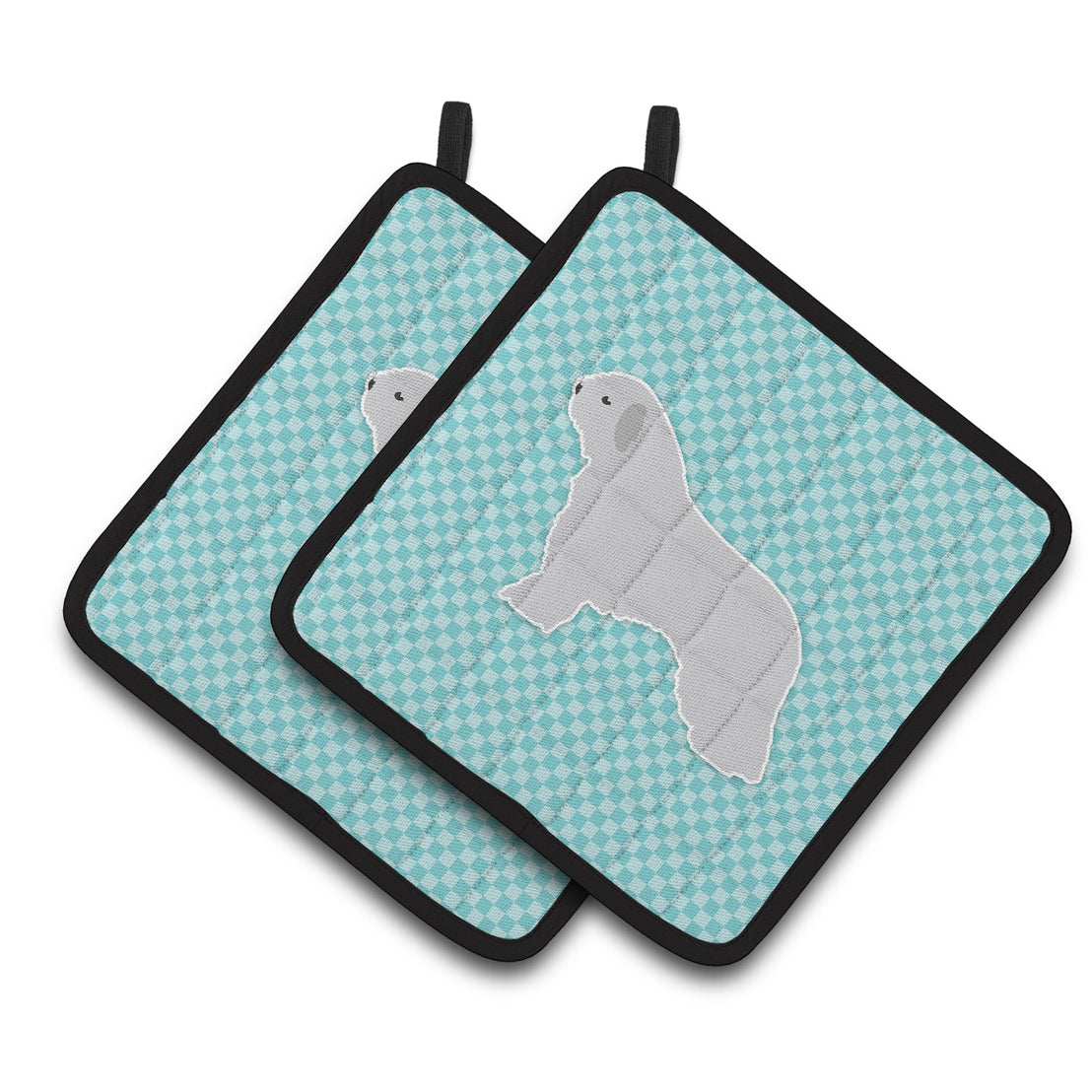 Carolines Treasures BB3715PTHD Spanish Water Dog Checkerboard Blue Pair of Pot Holders , 7.5HX7.5W, multicolor