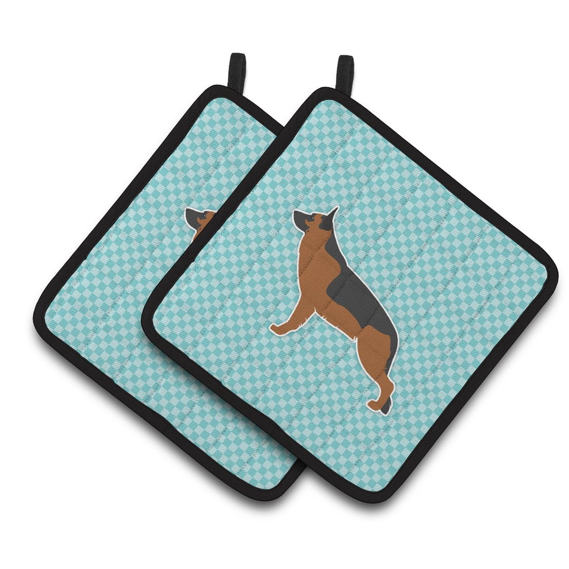 Carolines Treasures BB3724PTHD German Shepherd Checkerboard Blue Pair of Pot Holders , 7.5HX7.5W, multicolor