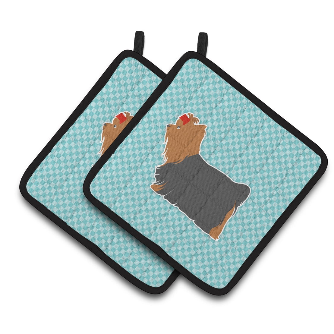 Carolines Treasures BB3734PTHD Yorkshire Terrier Yorkie Checkerboard Blue Pair of Pot Holders , 7.5HX7.5W, multicolor