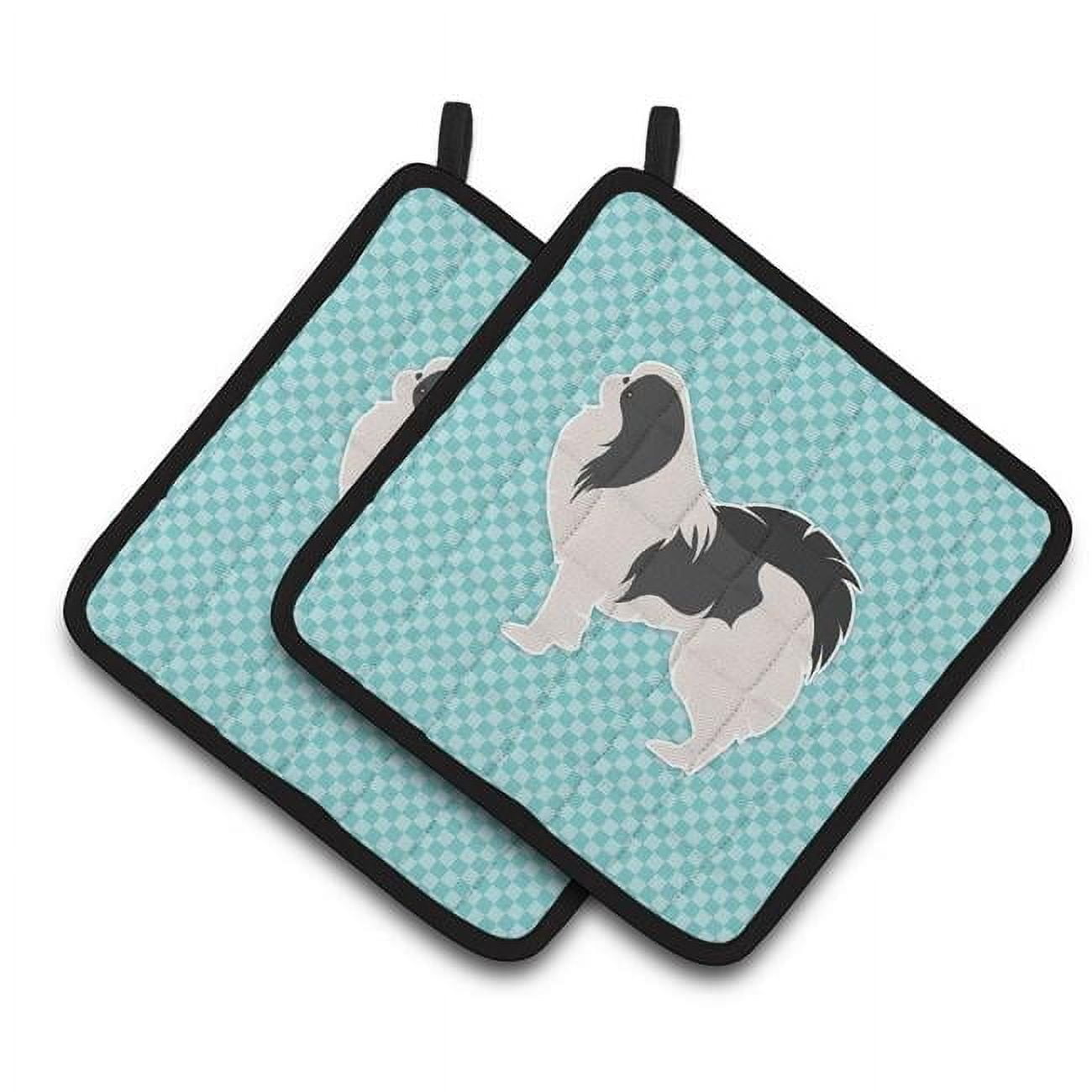 Carolines Treasures BB3737PTHD Japanese Chin Checkerboard Blue Pair of Pot Holders 7.5HX7.5W multicolor