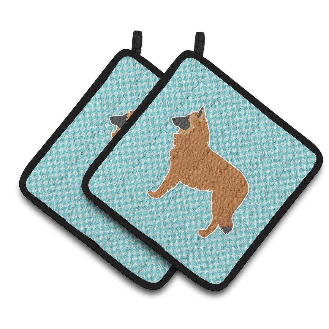 Carolines Treasures BB3761PTHD Belgian Shepherd Checkerboard Blue Pair of Pot Holders , 7.5HX7.5W, multicolor
