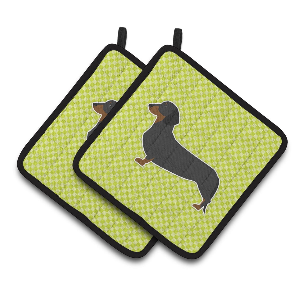 Carolines Treasures BB3782PTHD Dachshund Checkerboard Green Pair of Pot Holders  7.5HX7.5W multicolor