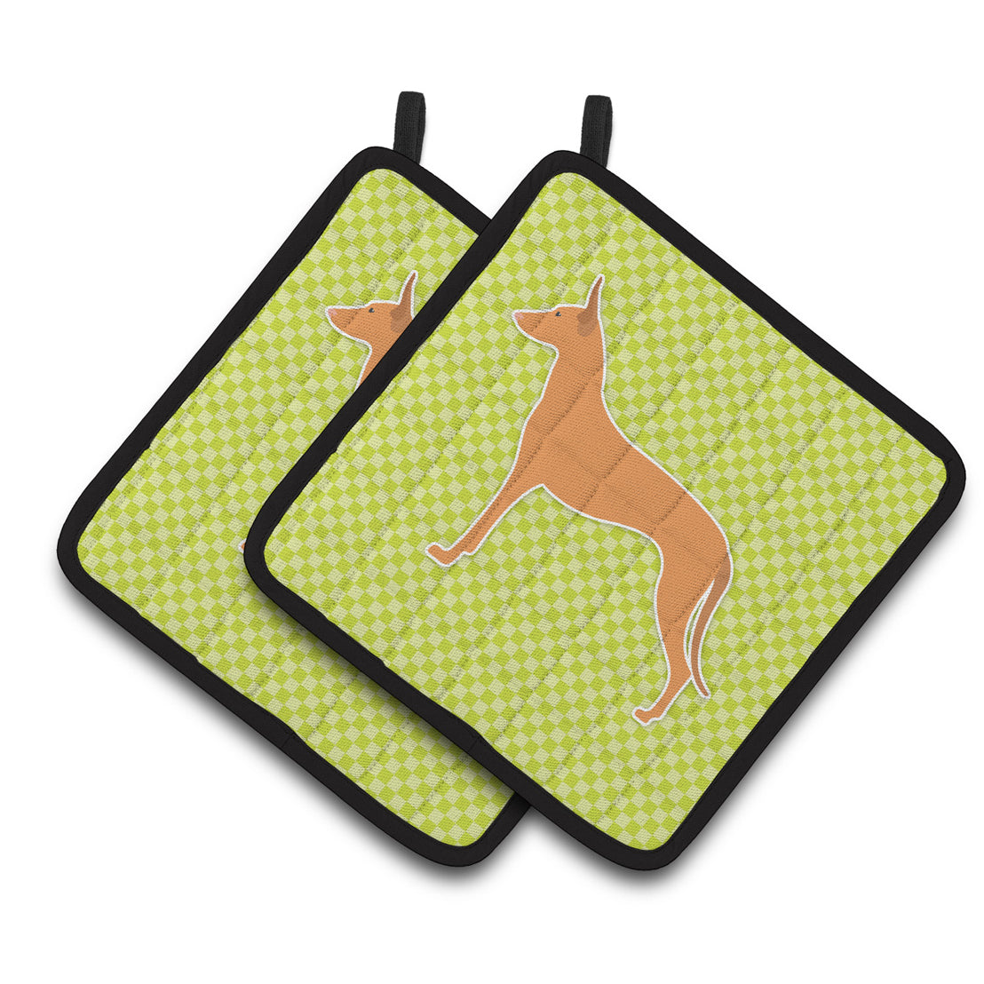 Carolines Treasures BB3788PTHD Pharaoh Hound Checkerboard Green Pair of Pot Holders , 7.5HX7.5W, multicolor