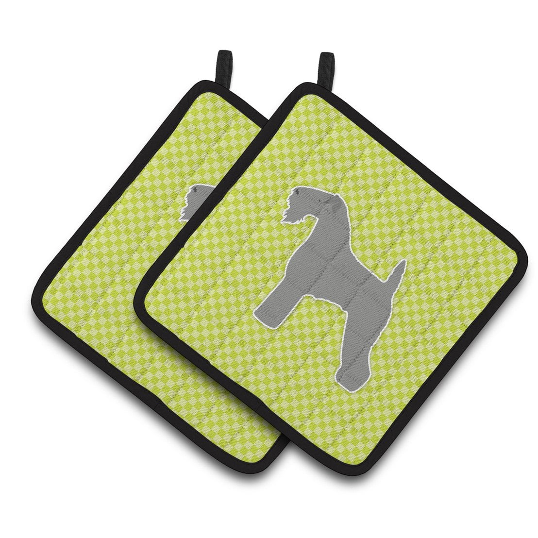 Carolines Treasures BB3792PTHD Kerry Blue Terrier Checkerboard Green Pair of Pot Holders , 7.5HX7.5W, multicolor