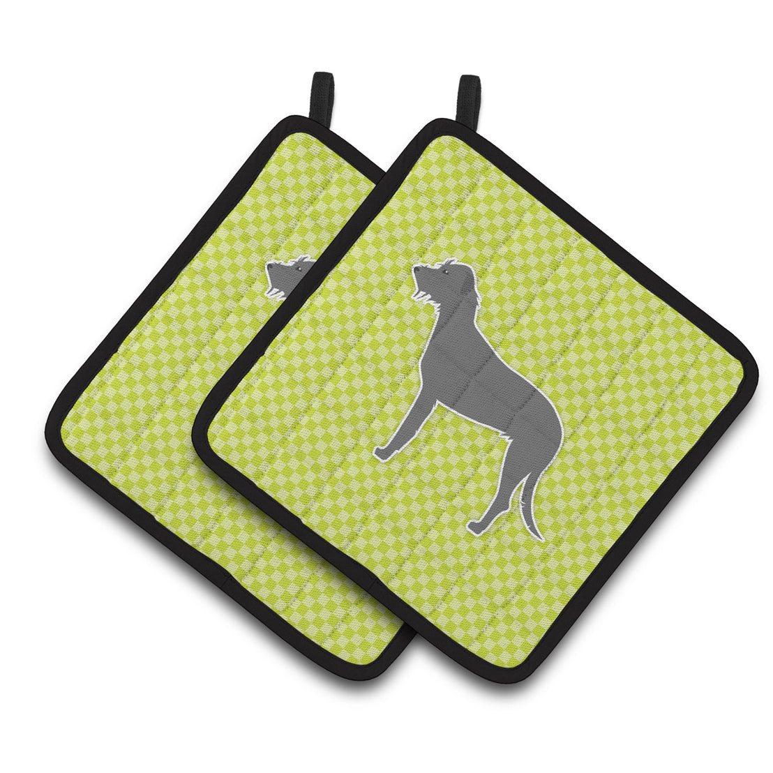 Carolines Treasures BB3803PTHD Irish Wolfhound Checkerboard Green Pair of Pot Holders  7.5HX7.5W multicolor