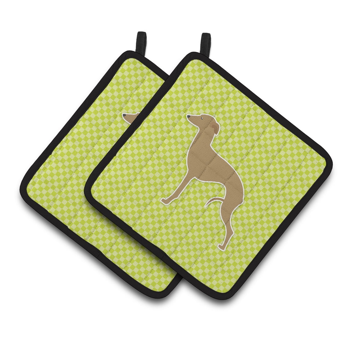 Carolines Treasures BB3814PTHD Italian Greyhound Checkerboard Green Pair of Pot Holders , 7.5HX7.5W, multicolor