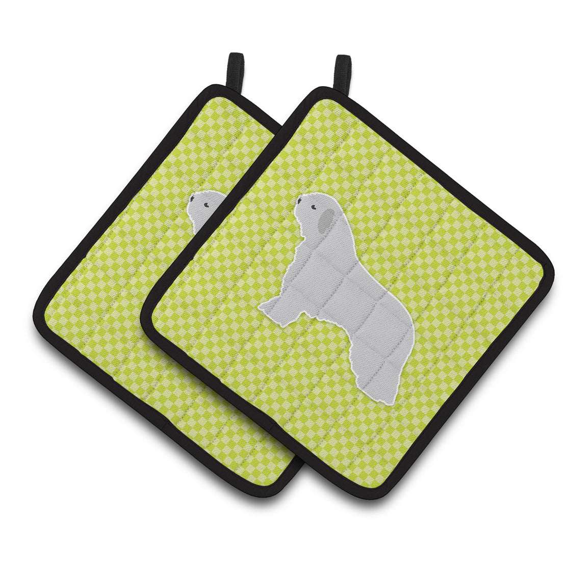 Carolines Treasures BB3815PTHD Spanish Water Dog Checkerboard Green Pair of Pot Holders , 7.5HX7.5W, multicolor