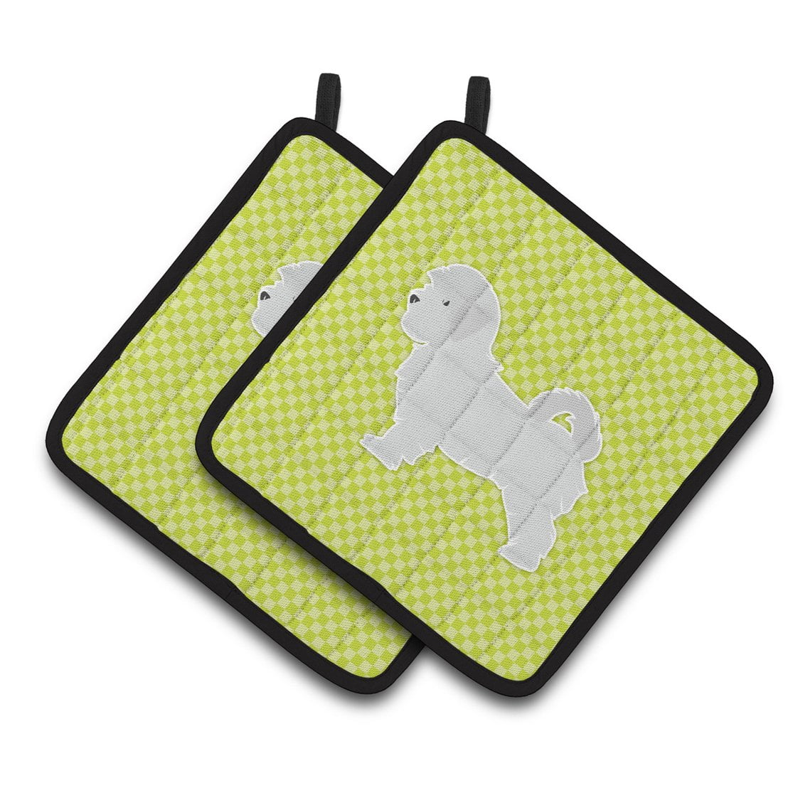 Carolines Treasures BB3836PTHD Maltese Checkerboard Green Pair of Pot Holders  7.5HX7.5W multicolor