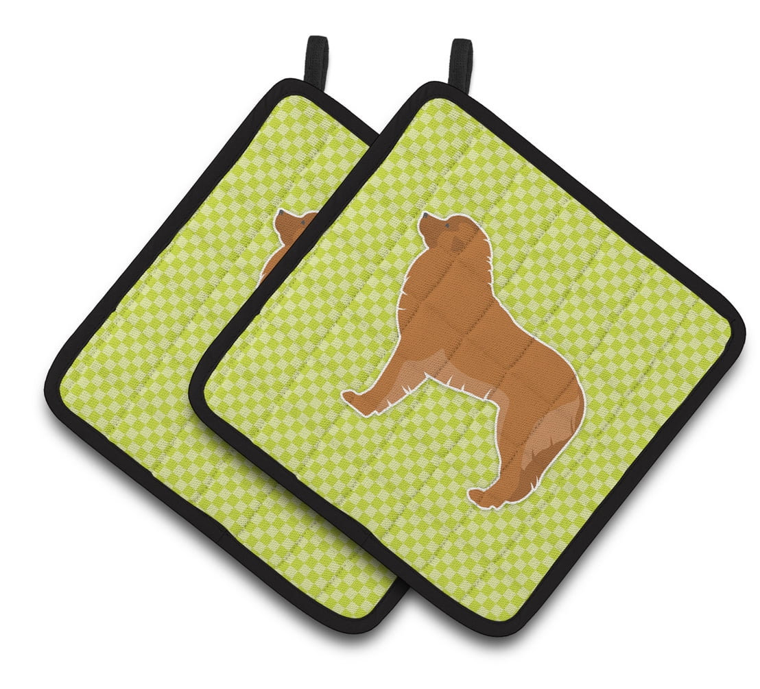 Leonberger Checkerboard Green Pair of Pot Holders