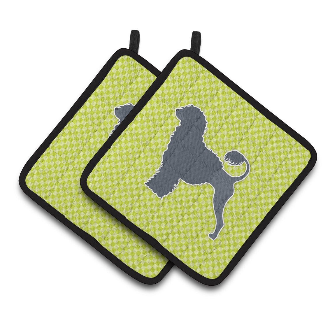 Carolines Treasures BB3868PTHD Portuguese Water Dog Checkerboard Green Pair of Pot Holders , 7.5HX7.5W, multicolor
