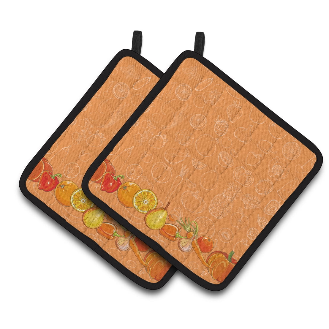 Carolines Treasures BB5131PTHD Fruits and Vegetables in Orange Pair of Pot Holders , 7.5HX7.5W, multicolor