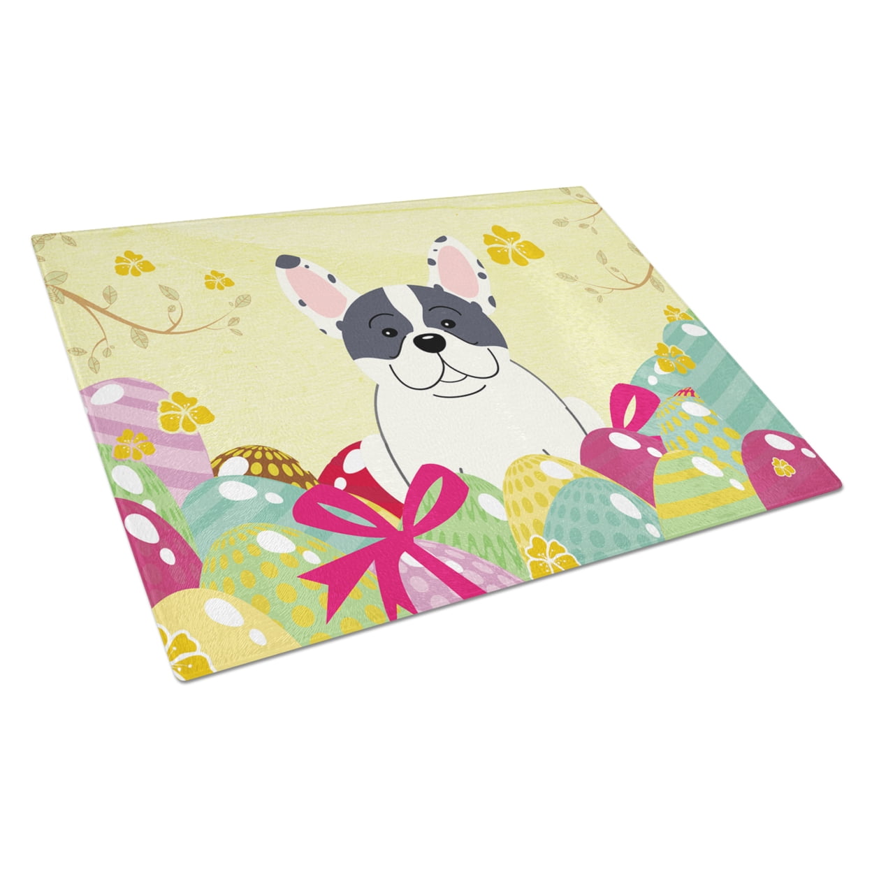 Carolines Treasures BB6011LCB Easter Eggs French Bulldog Piebald Glass Cutting Board Large, 12H x 16W, multicolor