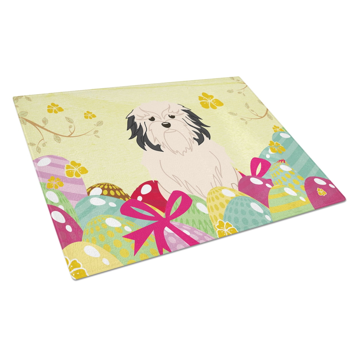 Carolines Treasures BB6019LCB Easter Eggs Lowchen Glass Cutting Board Large, 12H x 16W, multicolor