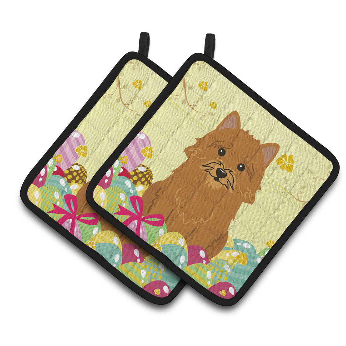 Easter Eggs Norwich Terrier Pair of Pot Holders