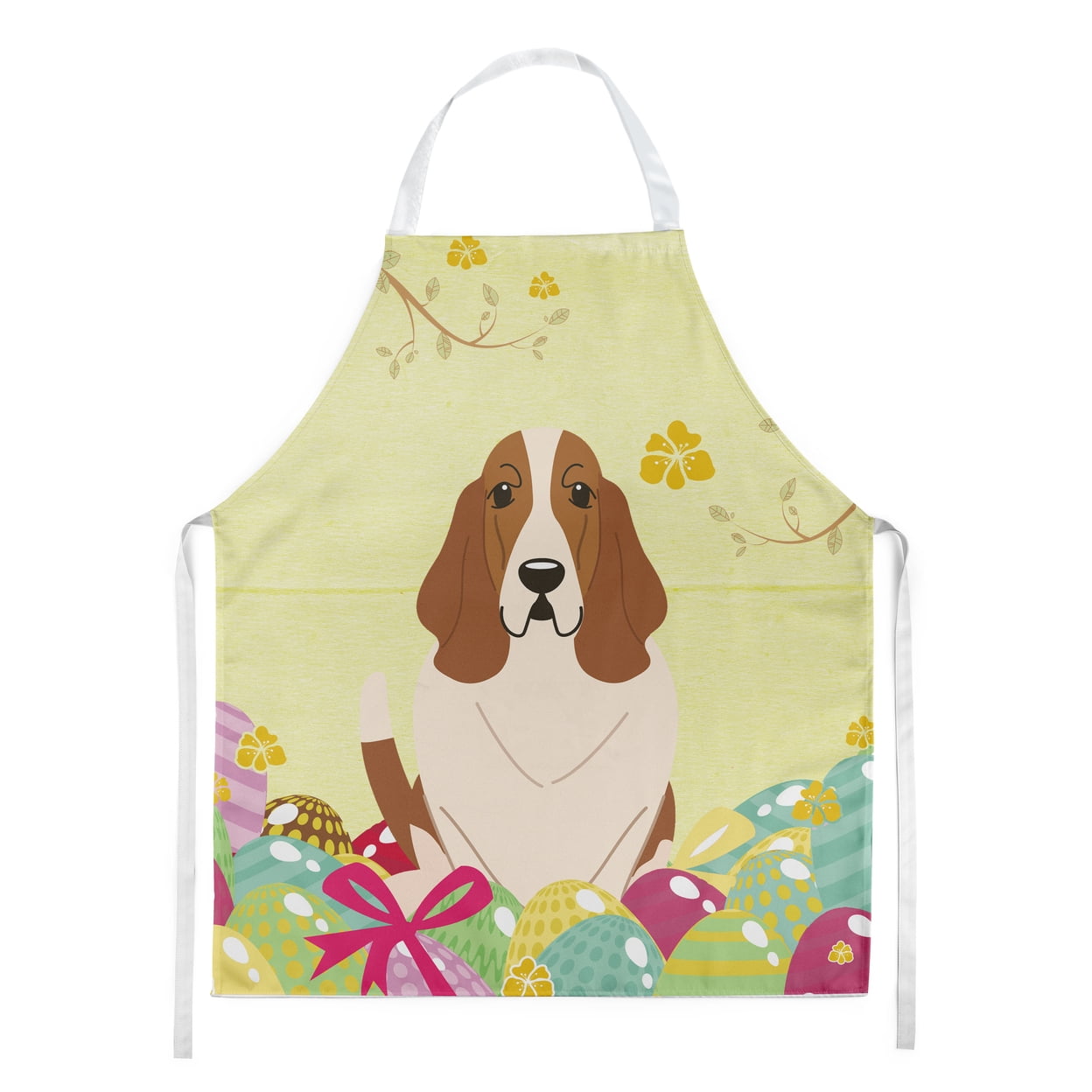 Carolines Treasures BB6021APRON Easter Eggs Basset Hound Apron Large multicolor