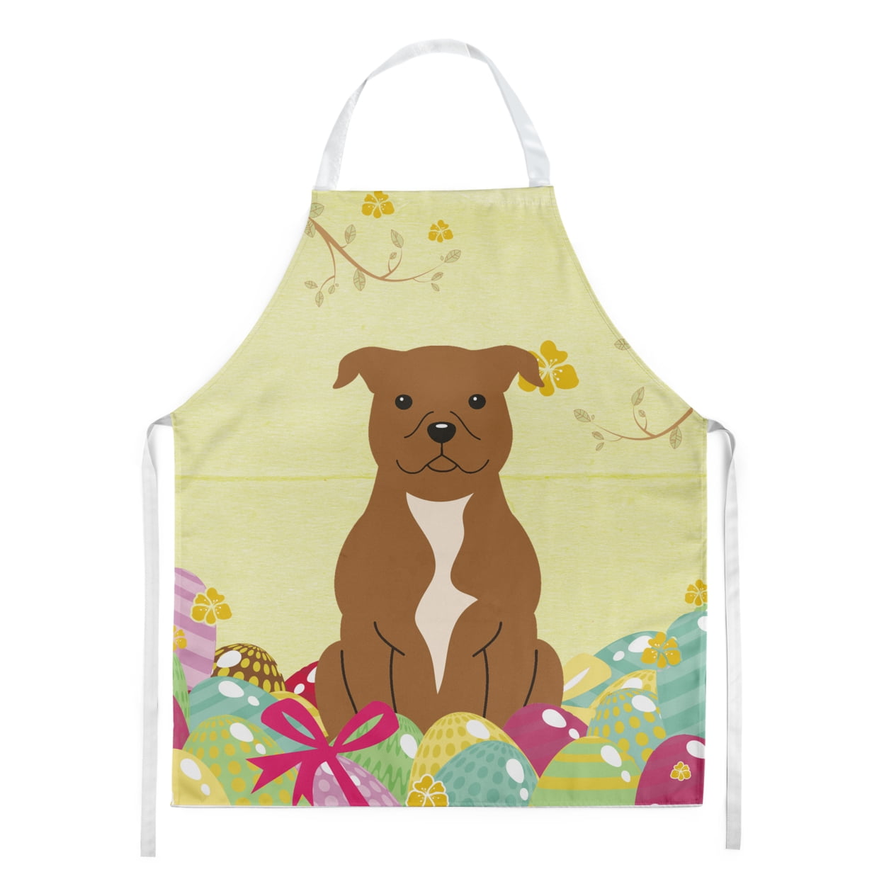 Carolines Treasures BB6047APRON Easter Eggs Staffordshire Bull Terrier Brown Apron Large multicolor