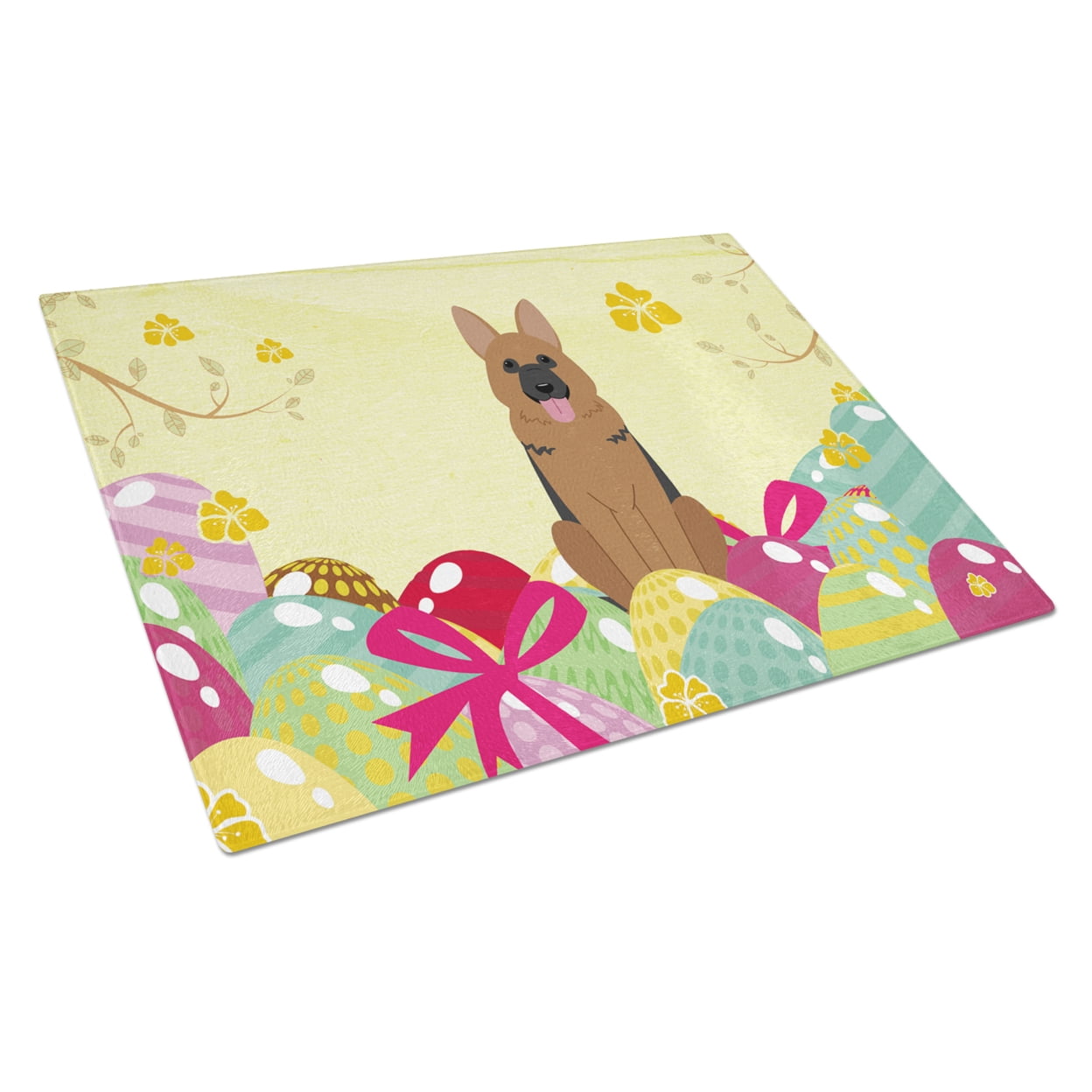 Carolines Treasures BB6067LCB Easter Eggs German Shepherd Glass Cutting Board Large 12H x 16W multicolor