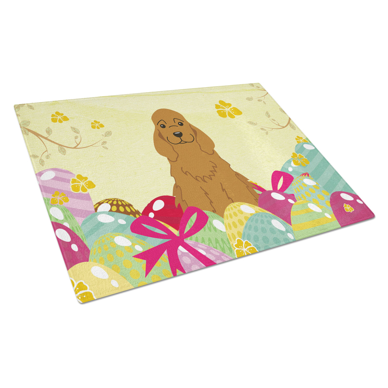 Carolines Treasures BB6095LCB Easter Eggs Cocker Spaniel Red Glass Cutting Board Large, 12H x 16W, multicolor