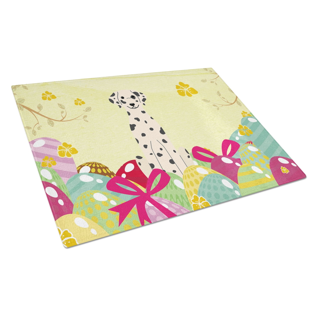 Carolines Treasures BB6097LCB Easter Eggs Dalmatian Glass Cutting Board Large, 12H x 16W, multicolor