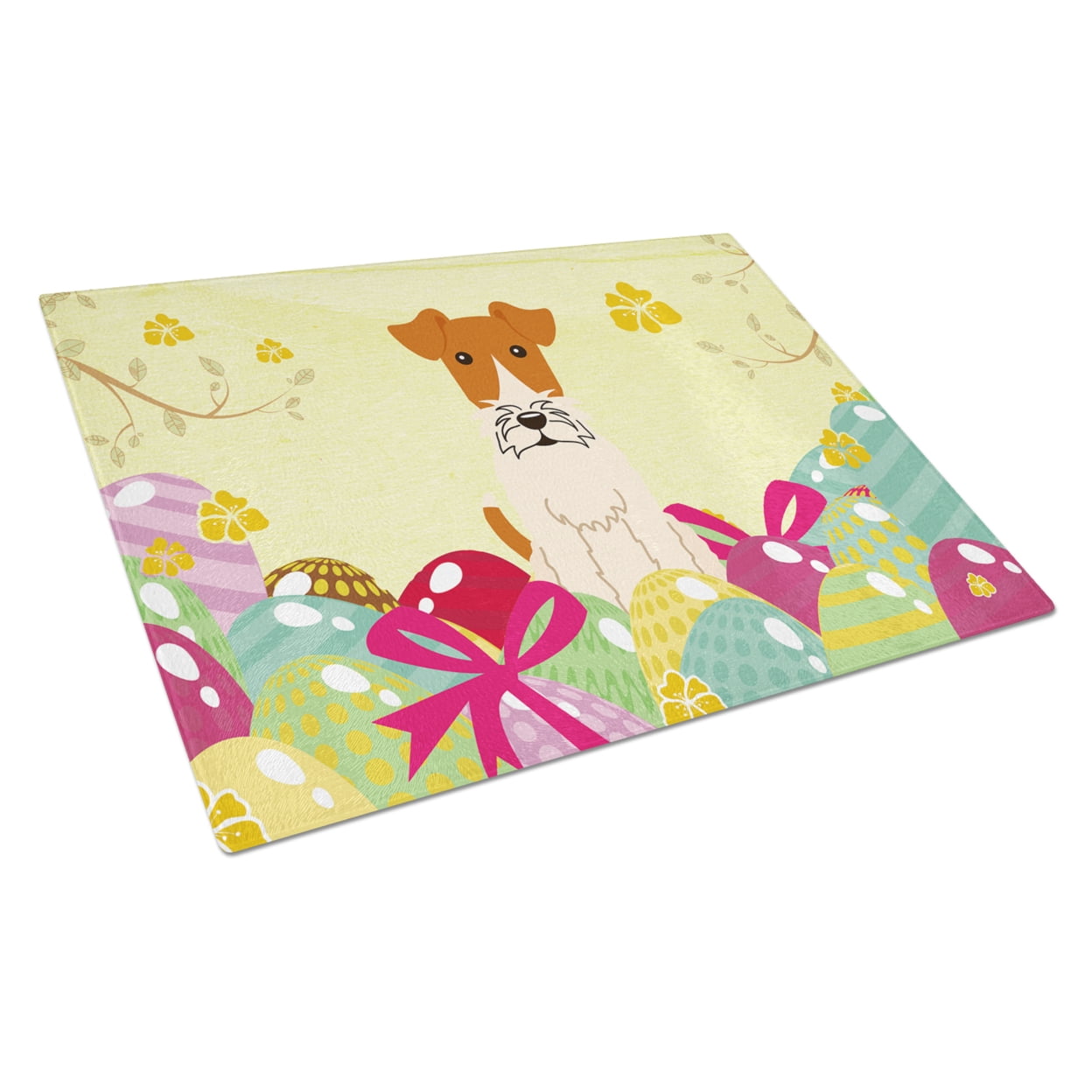 Easter Eggs Wire Fox Terrier Glass Cutting Board Large