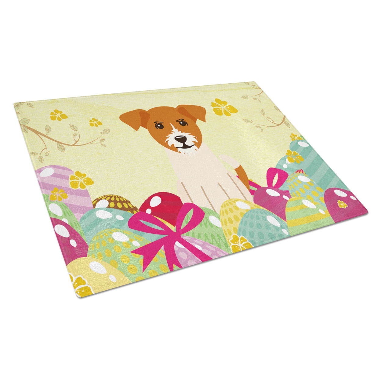 Carolines Treasures BB6108LCB Easter Eggs Jack Russell Terrier Glass Cutting Board Large, 12H x 16W, multicolor