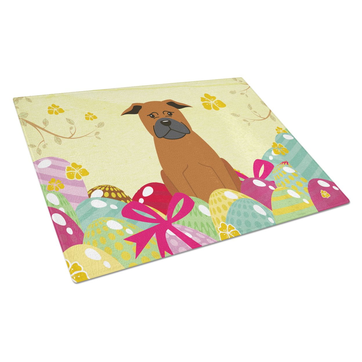 Carolines Treasures BB6111LCB Easter Eggs Chinese Chongqing Dog Glass Cutting Board Large, 12H x 16W, multicolor