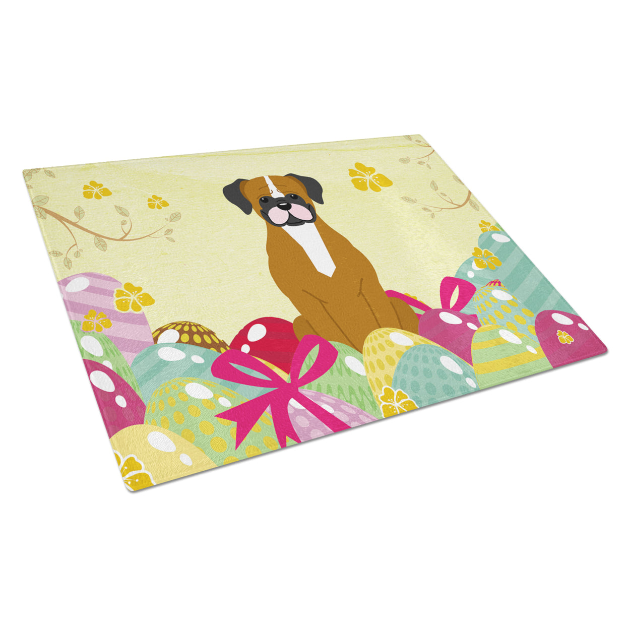 Carolines Treasures BB6116LCB Easter Eggs Flashy Fawn Boxer Glass Cutting Board Large, 12H x 16W, multicolor