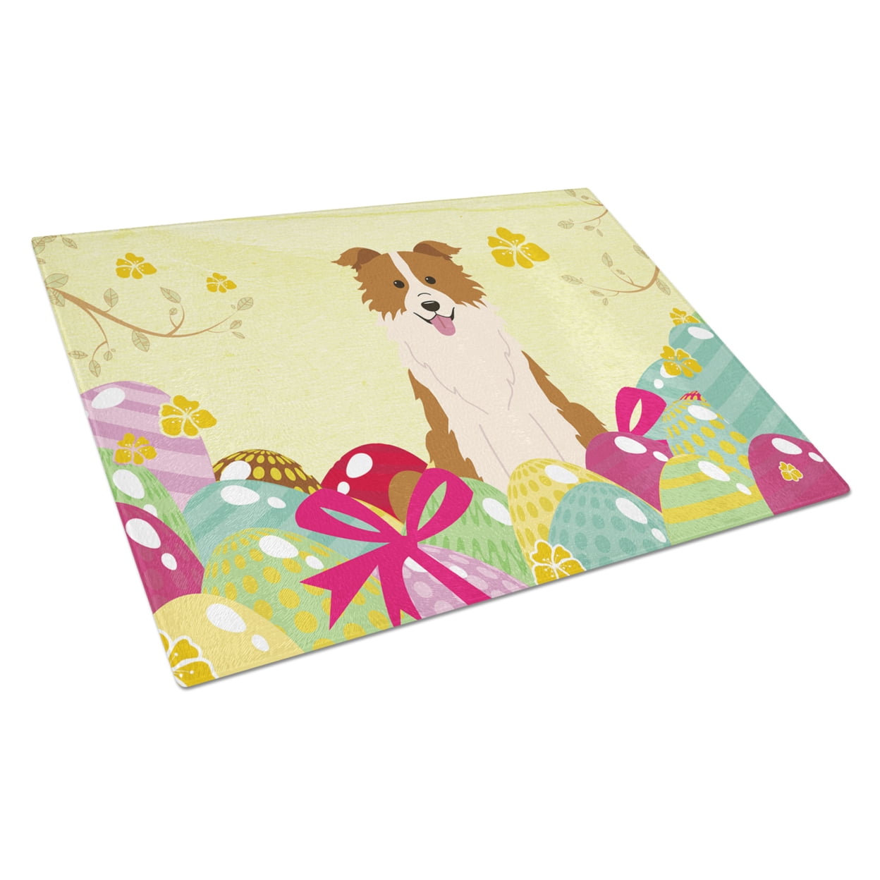 Carolines Treasures BB6119LCB Easter Eggs Border Collie Red White Glass Cutting Board Large, 12H x 16W, multicolor