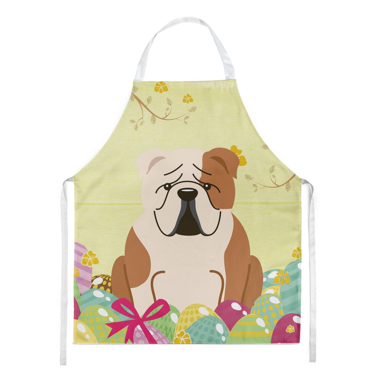 Carolines Treasures BB6125APRON Easter Eggs English Bulldog Fawn White Apron Large multicolor