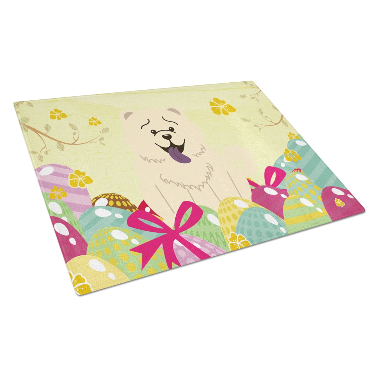 Carolines Treasures BB6140LCB Easter Eggs Chow Chow White Glass Cutting Board Large, 12H x 16W, multicolor