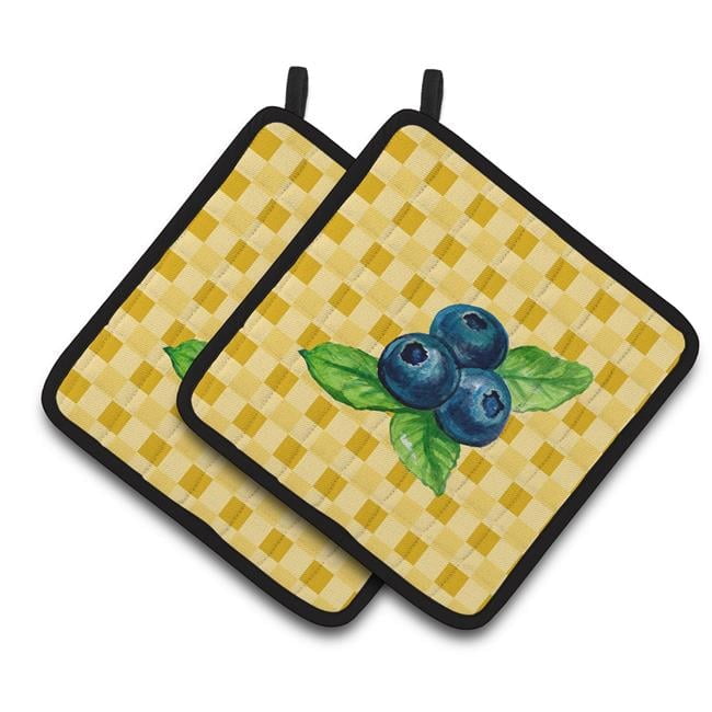 Carolines Treasures BB7223PTHD Blueberries on Basketweave Pair of Pot Holders 7.5HX7.5W multicolor