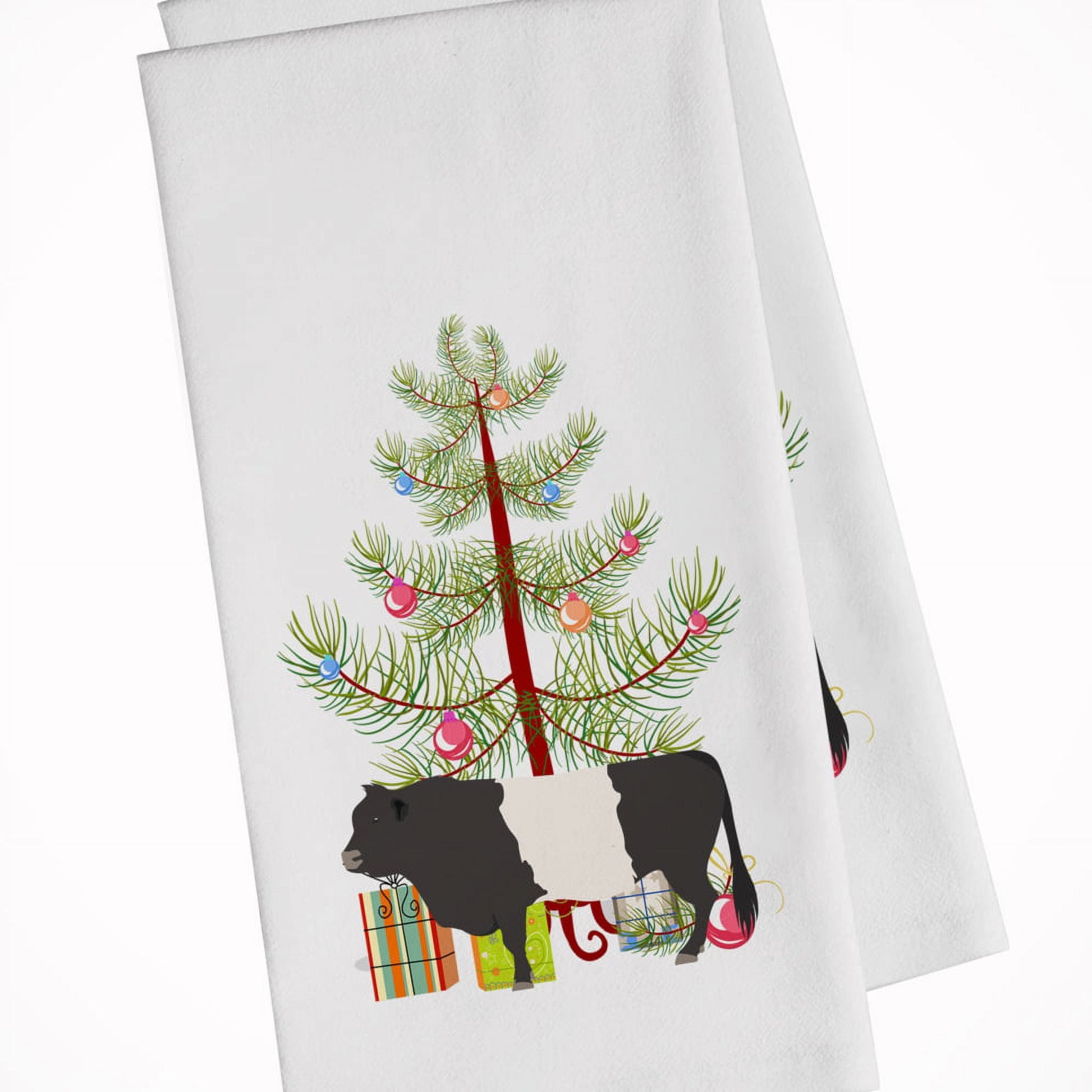 Carolines Treasures BB9198WTKT Belted Galloway Cow Christmas White Kitchen Towel Set of 2 Dish Towels Teal 19 X 25"