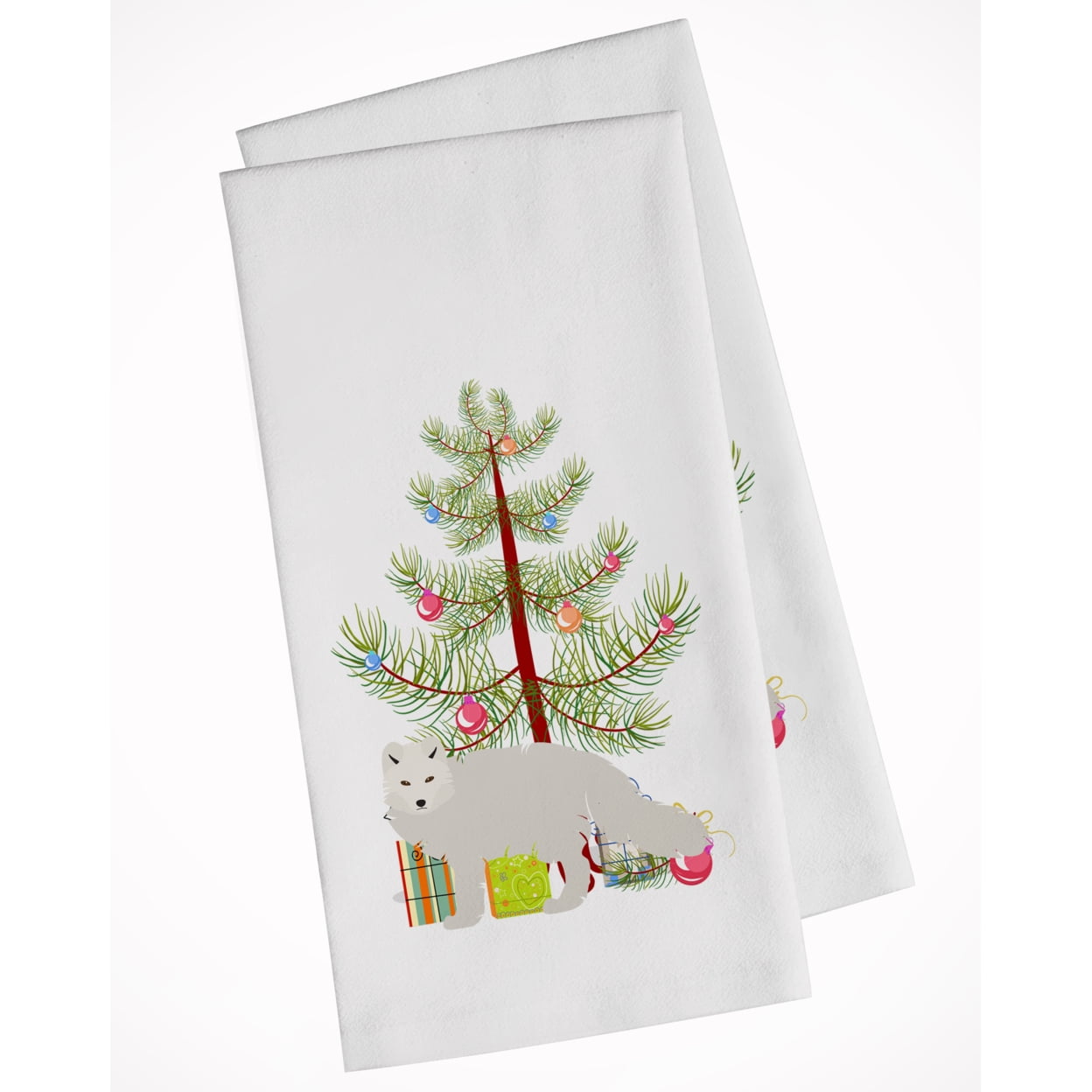 Carolines Treasures BB9244WTKT White Arctic Fox Christmas White Kitchen Towel Set of 2 Dish Towels Teal 19 X 25"