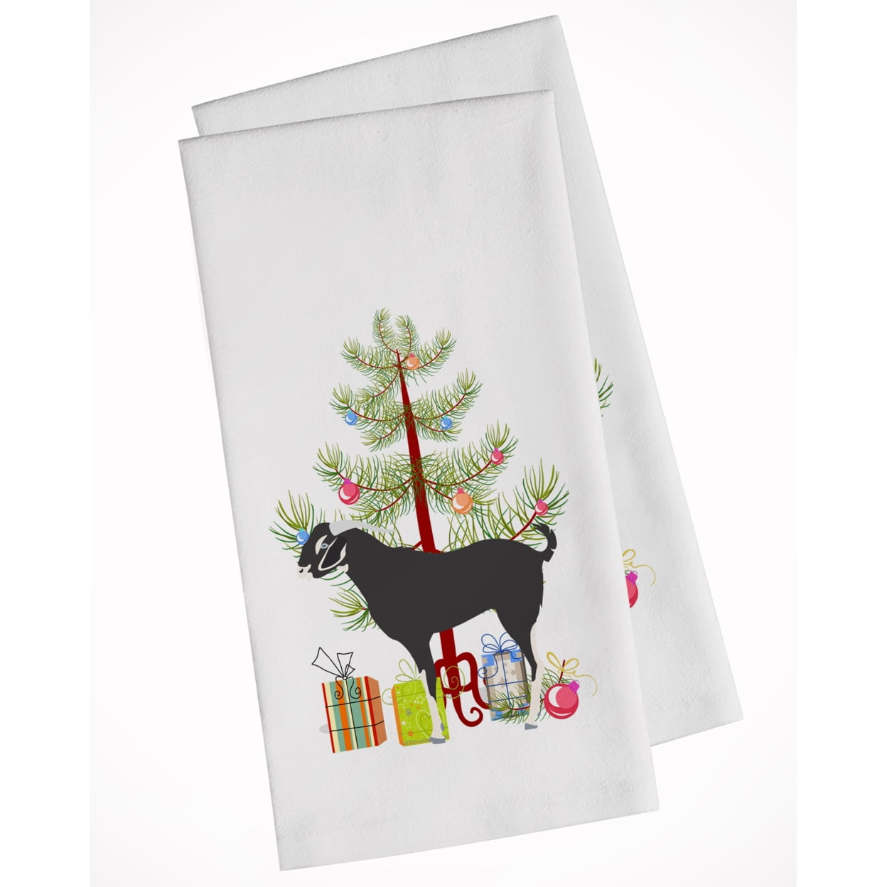 Carolines Treasures BB9251WTKT Black Bengal Goat Christmas White Kitchen Towel Set of 2 Dish Towels Teal 19 X 25"